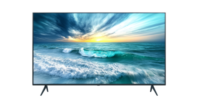 Tranquil beachscape on tv, immerse yourself in coastal serenity. relaxation and entertainment combined.