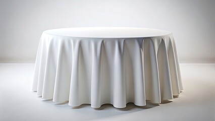 Elegant Round Table with Pristine White Tablecloth for Dining and Event Settings, Minimalistic Design, Isolated on White Background, High Depth of Field