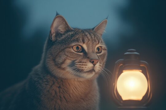 wild cat prowling through dense forest under moonlit sky its piercing eyes reflecting lunar glow perfect for wildlife