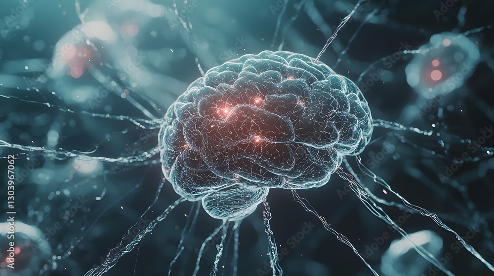 Poster close-up view of a human brain with neurons highlighting the complexity and intricacies of neurobiol