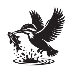 Kingfisher Bird Silhouette Vector Illustration in Water Splash Design