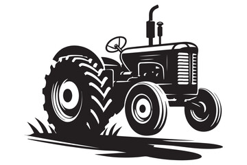 Silhouette of a Vintage Tractor Illustration Agricultural Equipment for Farming