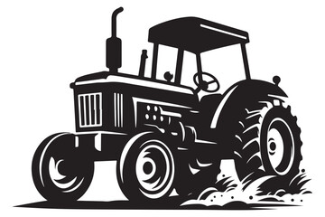Silhouette of Modern Tractor Illustration Powerful Agricultural Machine for Farming