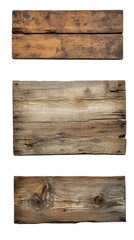 Obraz premium Three rustic wooden planks with varying textures and colors. transparent background