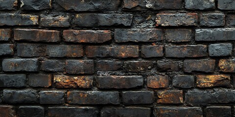 Obraz premium High-resolution, highly detailed dark brick wall texture. Perfect for backgrounds, urban themes, and architectural projects. Sharp and realistic