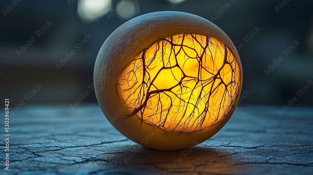 Poster an artistic representation of a light bulb with a cracked surface displaying unique texture and crea