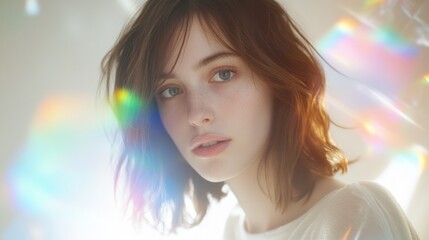 Woman Portrait, Soft Light, Rainbow Flare