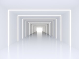 interior empty space of  tunnel with white  lighting , 3d rendering