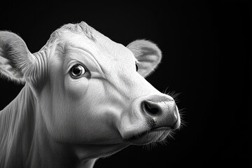 A black-and-white digital sketch of a dairy cowâ€™s face, capturing its gentle expression