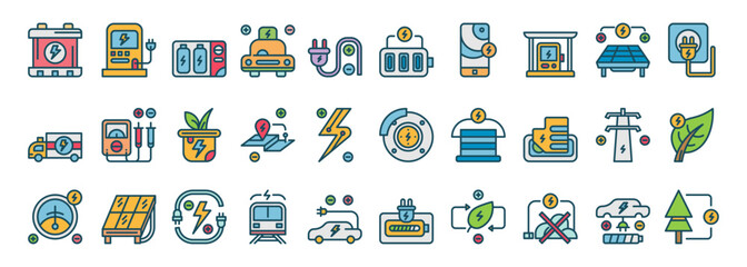 Obraz premium Electric Vehicle Icons Featuring Sustainable Transportation and Eco-Friendly Technology Solutions for Modern Urban Mobility