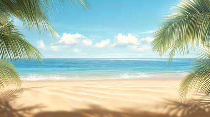 Obraz premium serene beach scene with palm trees and clear blue water