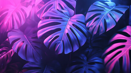 tropical leaves in neon colors create surreal atmosphere
