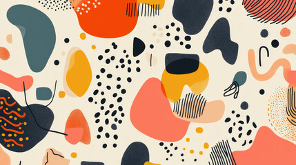 Playful seamless pattern with abstract shapes and colors