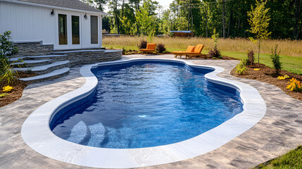 Constructing fiberglass swimming pools and landscapi ai generative