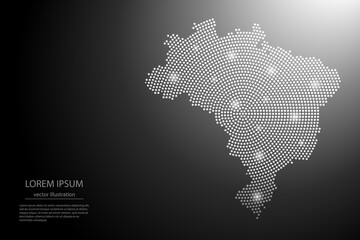 Abstract image Brazil map from point Gray and glowing stars on a dark background. Vector illustration eps 10.