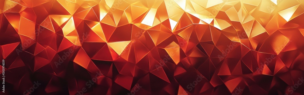 Poster vibrant low-poly triangles in warm hues of red, orange, and gold create a captivating abstract backg