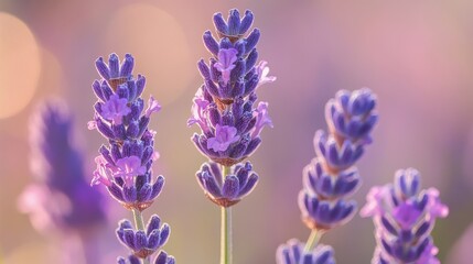 Obraz premium Lavender blooms with pastel bokeh create a dreamy spring atmosphere in a serene garden setting