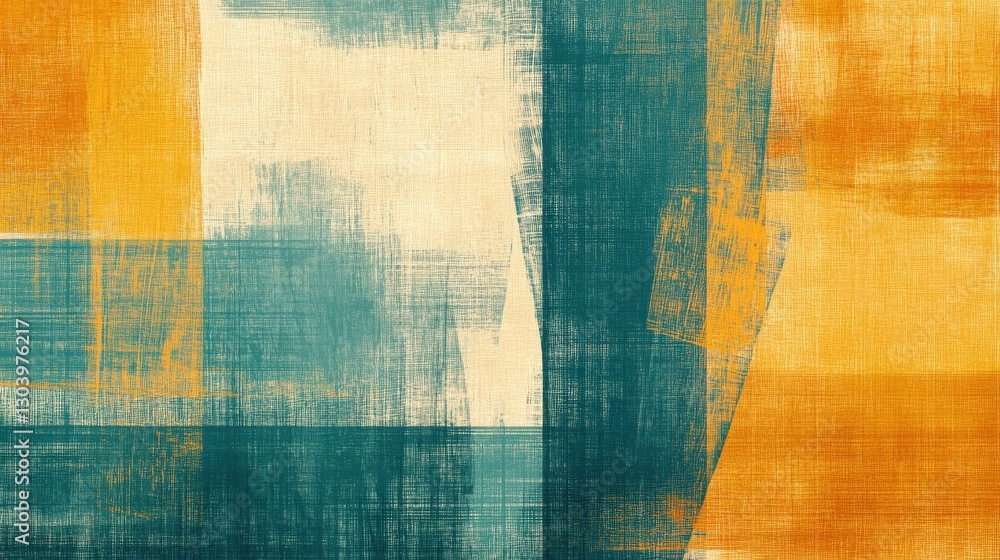 Poster soft pencil strokes create harmonious abstract art with blue and orange shades in a modern compositi