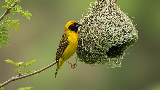 Baya Weaver Bird Perched on a nest  - Powered by Adobe
