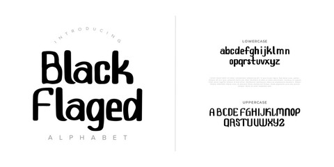 Obraz premium Blackflaged creative modern geometric urban alphabet font. Digital abstract futuristic, game, techno, robot, music, logo, sport, minimal technology typography. Simple numeric vector illustration
