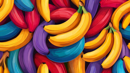 banana patterns with colorful fruits and lively hues