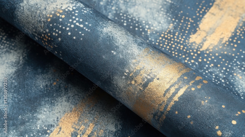 Poster elegant abstract art with pencil strokes in muted blue and gold tones on textured surface