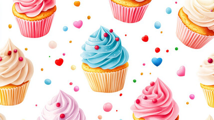 Colorful cupcakes with sprinkles on white background