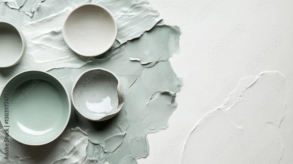 Aufkleber elegant display of gray and mint bowls resting on textured surface showcasing creative design elemen