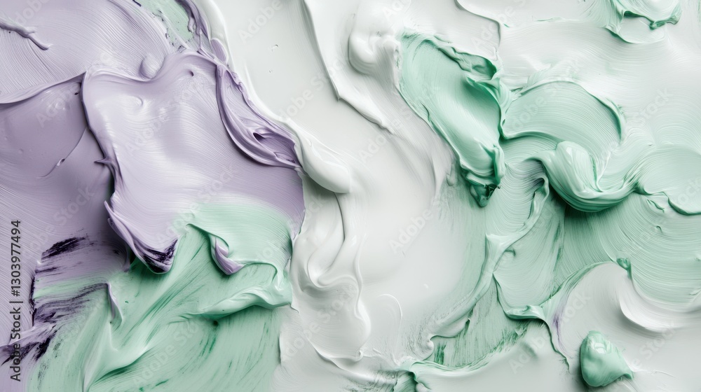 Aufkleber Elegant lavender and mint torn blotches create a textured pattern on a smooth surface during artistic creation