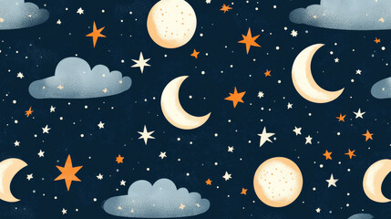 Naklejka premium Whimsical stars and moons create dreamy night sky pattern