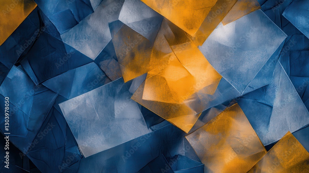 Poster vibrant abstract composition of pencil strokes and patches featuring shades of blue and orange in a 