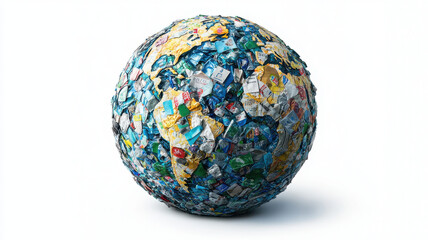 conceptual image of globe made from recycled materials, symbolizing environmental awareness and sustainability