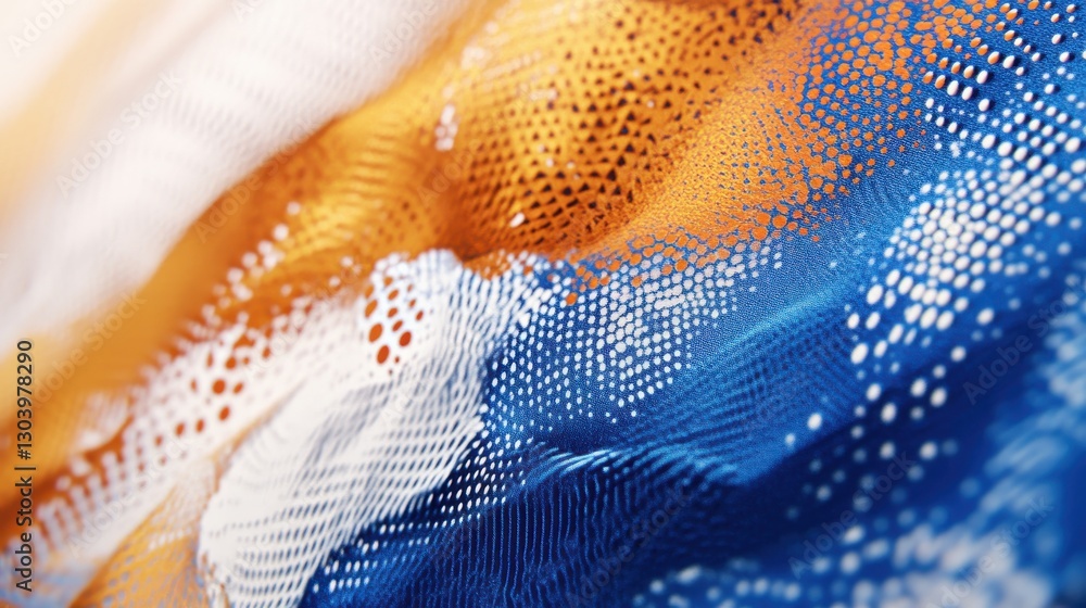 Poster abstract pencil strokes create a gradient blend of blue and amber in a textured design focusing on v