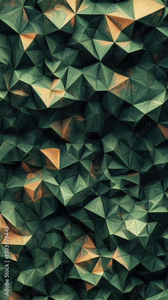 Poster Exquisite low-poly abstract pattern in forest green captivates with geometric charm and depth