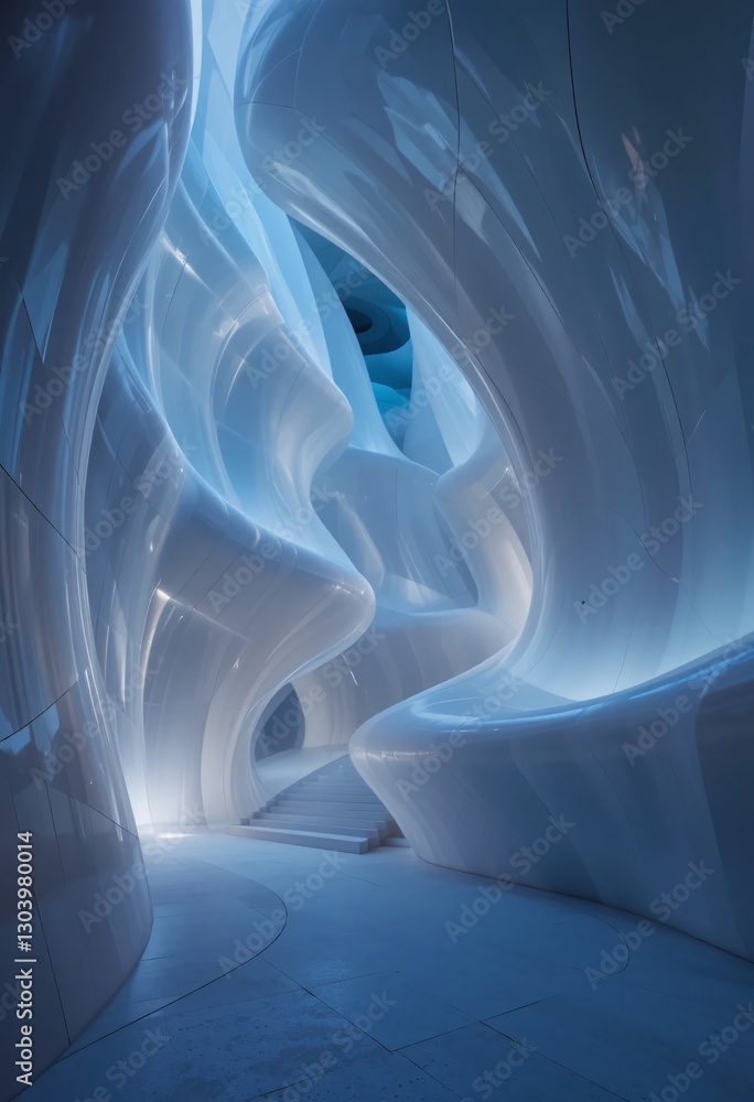 Aufkleber architectural marvel featuring smooth lines. white texture and creative form. blue lighting. adds dr