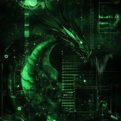 Abstract dragon in high tech background image, generative AI illustration
