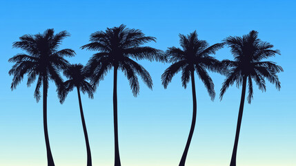 Fototapeta premium Tall palm trees silhouetted against clear blue sky