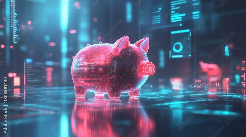 Aufkleber secure financial representation with digital elements in a vibrant environment featuring a piggy ban