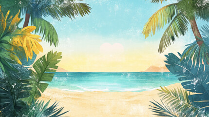 Tropical beach scene with palm trees and serene ocean view