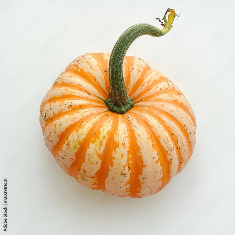 Poster fresh orange pumpkin with sturdy green stem on white background showcasing its vibrant color and uni