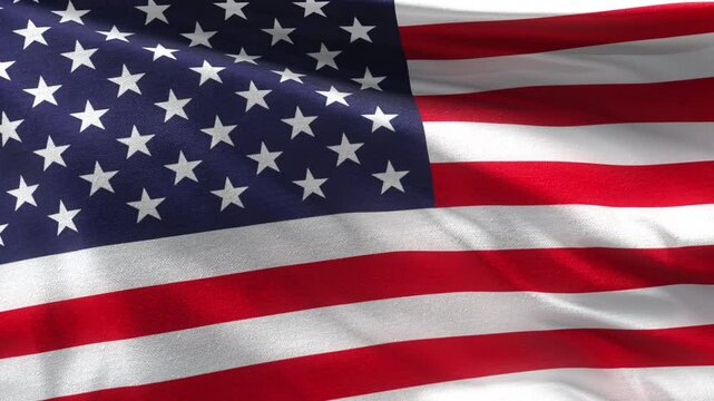 Seamless 3d animation of the American flag waving in the wind . US Flag blowing in the wind Looping animation rendering . 