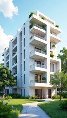 Modern low poly apartment complex in white color, building, polygon