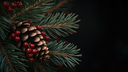 A festive arrangement featuring green pine branches,