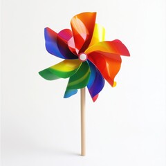 Colorful pinwheel with rainbow blades spins joyfully in a bright setting