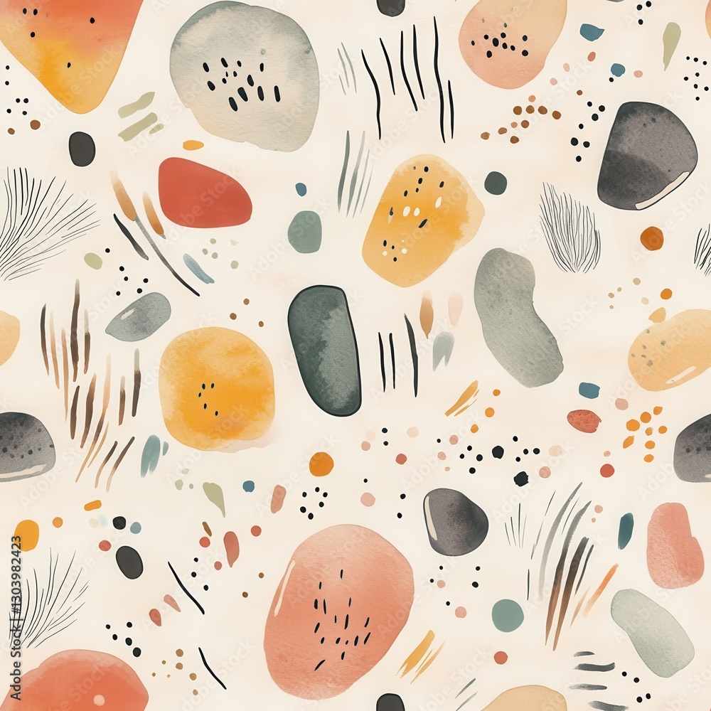Poster Calm doodle patterns in watercolor featuring abstract shapes and soft colors for relaxation and creativity