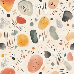 Calm doodle patterns in watercolor featuring abstract shapes and soft colors for relaxation and creativity