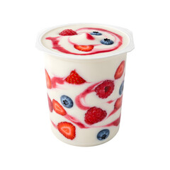Yogurt mixed with fruit, showcased on a white background