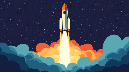 Fototapeta premium space rocket launches into starry sky