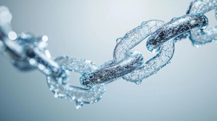 Fototapeta premium Transparent chain links symbolize connectivity and strength, showcasing intricate details and reflections