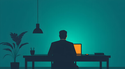 Evening productivity focused business professional in home office digital workspace